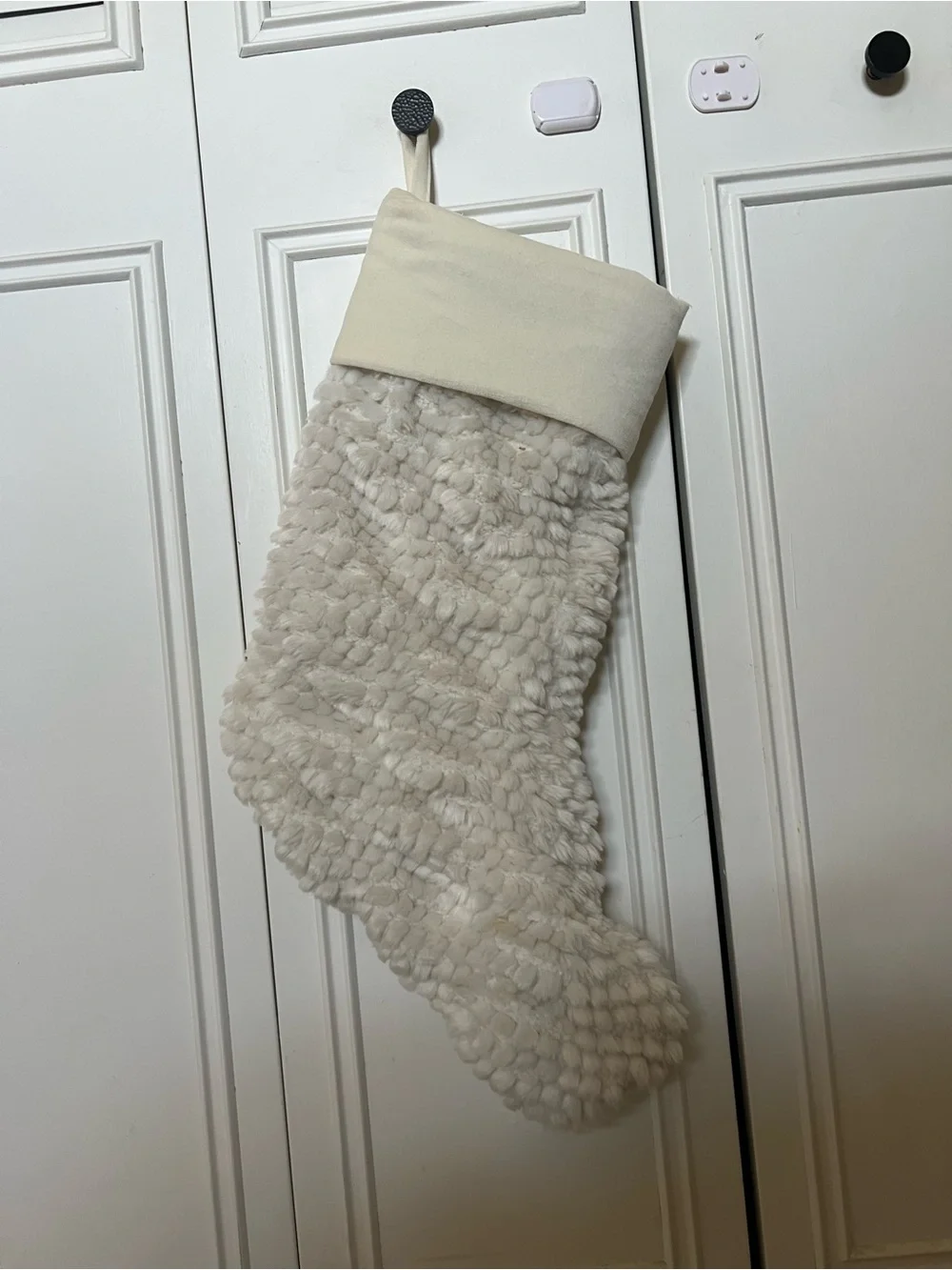 Pottery Barn Cream Plush Holiday Stocking